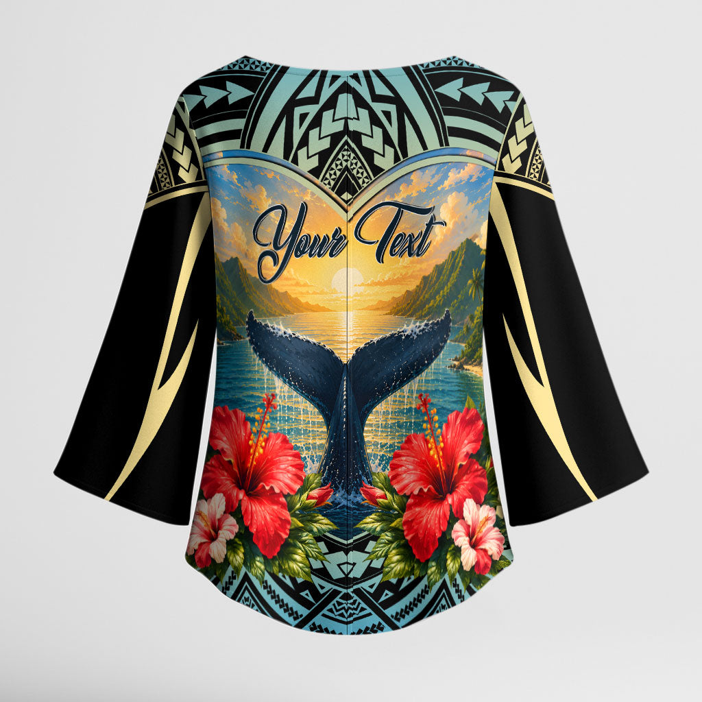 Personalized Masefau American Samoa Whale Kimono Sleeve Blouse Polynesian Tribal Pattern Tropical Hibiscus TS04 - Polynesian Pride