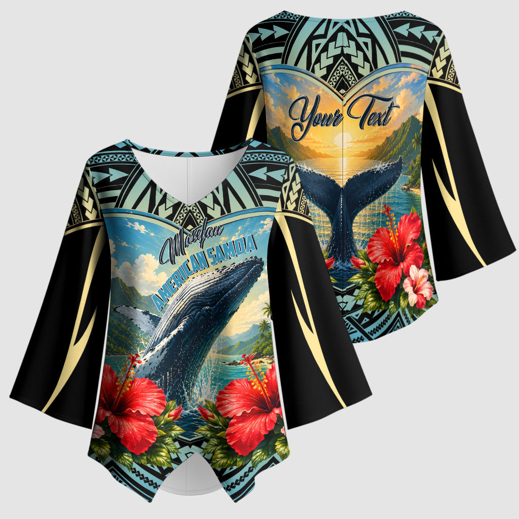 Personalized Masefau American Samoa Whale Kimono Sleeve Blouse Polynesian Tribal Pattern Tropical Hibiscus TS04 - Polynesian Pride