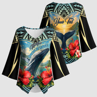 Personalized Masefau American Samoa Whale Kimono Sleeve Blouse Polynesian Tribal Pattern Tropical Hibiscus TS04 - Polynesian Pride