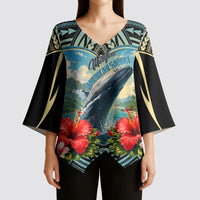 Personalized Masefau American Samoa Whale Kimono Sleeve Blouse Polynesian Tribal Pattern Tropical Hibiscus TS04 - Polynesian Pride