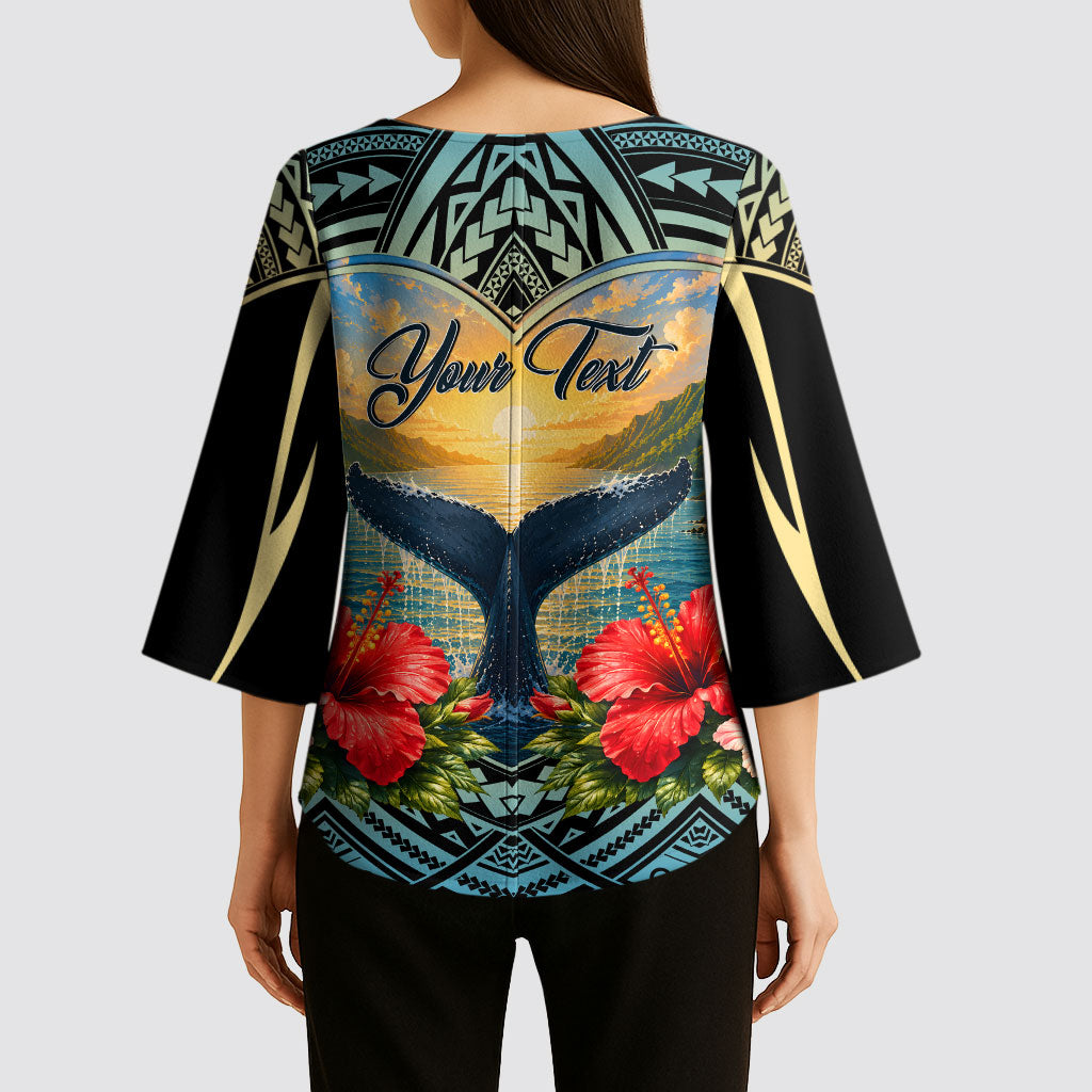 Personalized Masefau American Samoa Whale Kimono Sleeve Blouse Polynesian Tribal Pattern Tropical Hibiscus TS04 - Polynesian Pride