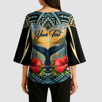 Personalized Masefau American Samoa Whale Kimono Sleeve Blouse Polynesian Tribal Pattern Tropical Hibiscus TS04 - Polynesian Pride