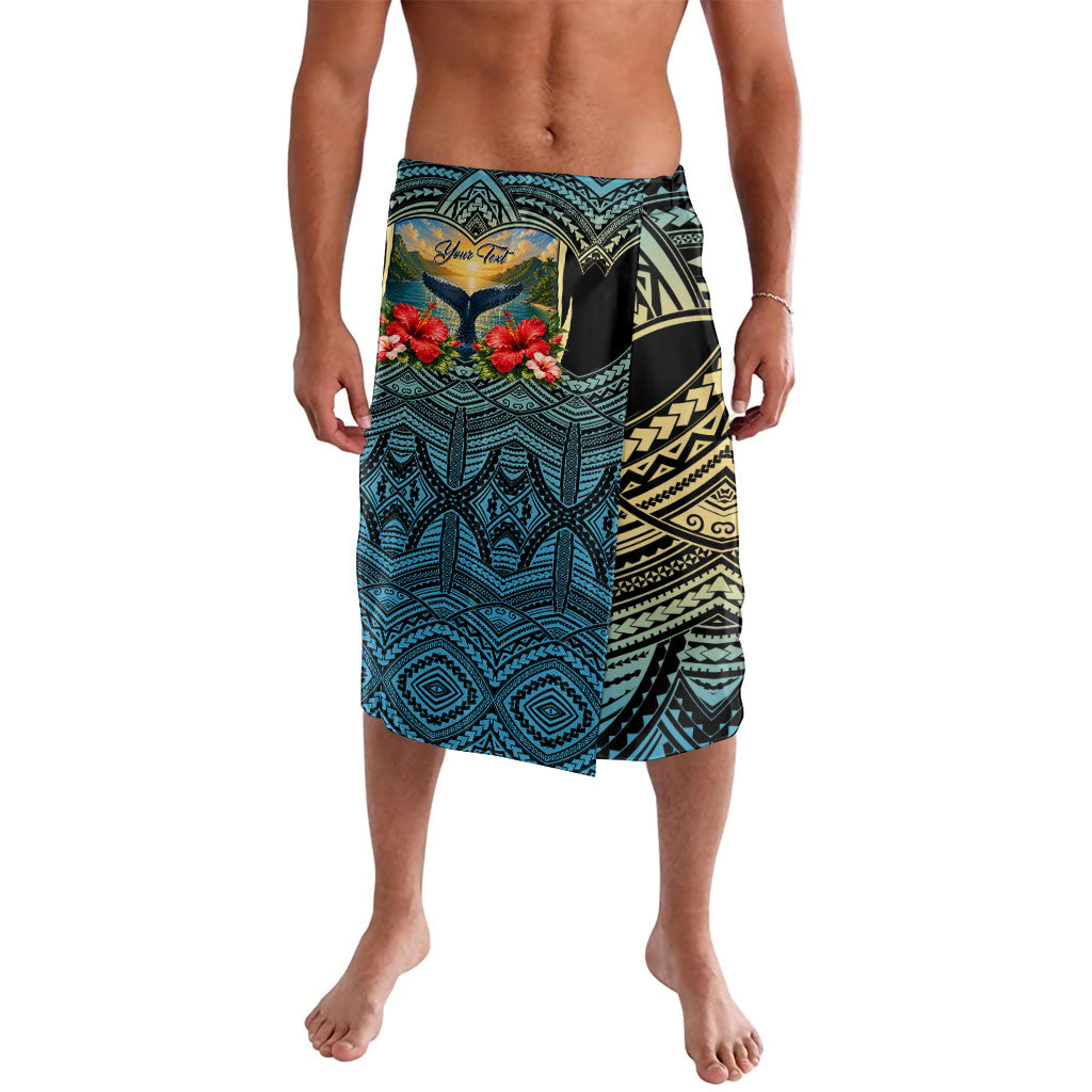 Personalized Masefau American Samoa Whale Lavalava Polynesian Tribal Pattern Tropical Hibiscus TS04 Black Blue - Polynesian Pride