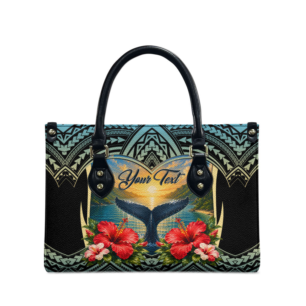 Personalized Masefau American Samoa Whale Leather Bag Polynesian Tribal Pattern Tropical Hibiscus TS04 - Polynesian Pride
