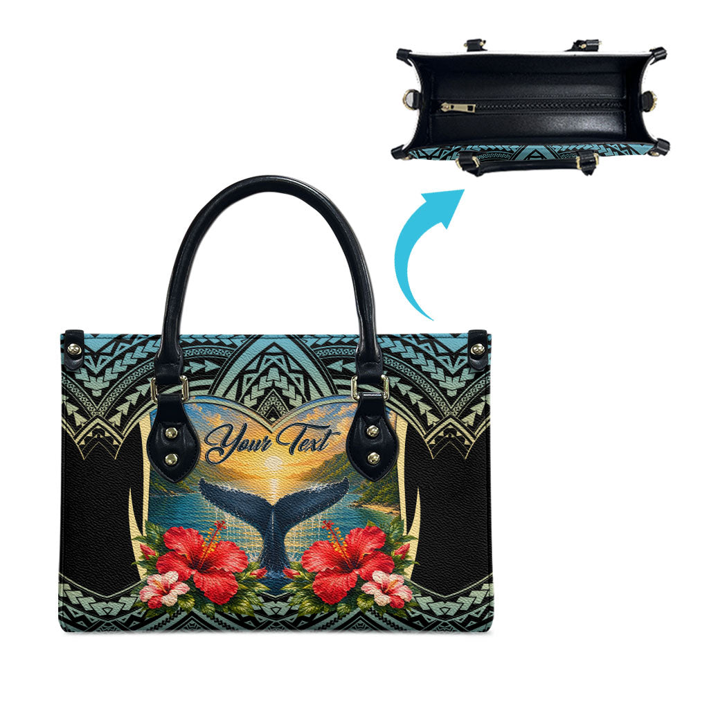 Personalized Masefau American Samoa Whale Leather Bag Polynesian Tribal Pattern Tropical Hibiscus TS04 - Polynesian Pride