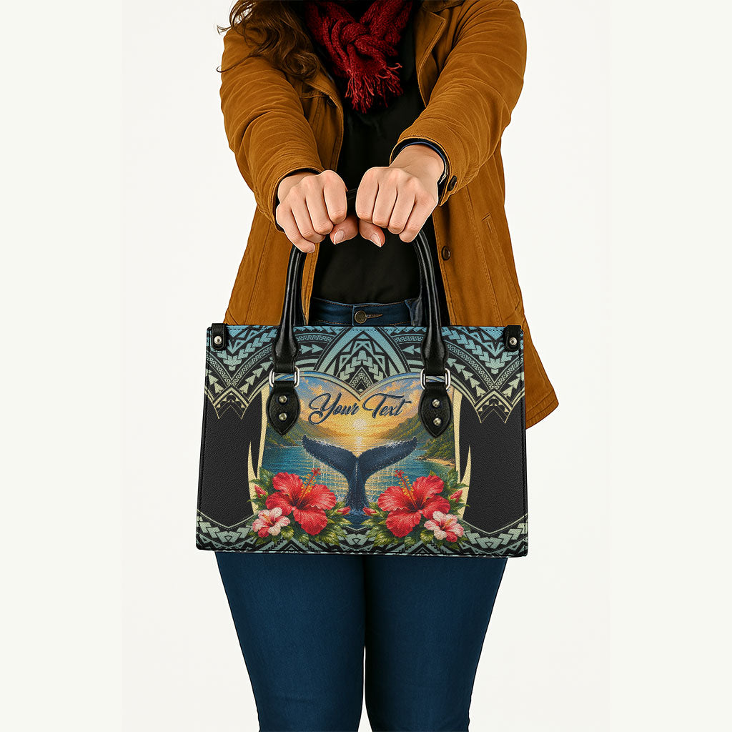 Personalized Masefau American Samoa Whale Leather Bag Polynesian Tribal Pattern Tropical Hibiscus TS04 - Polynesian Pride