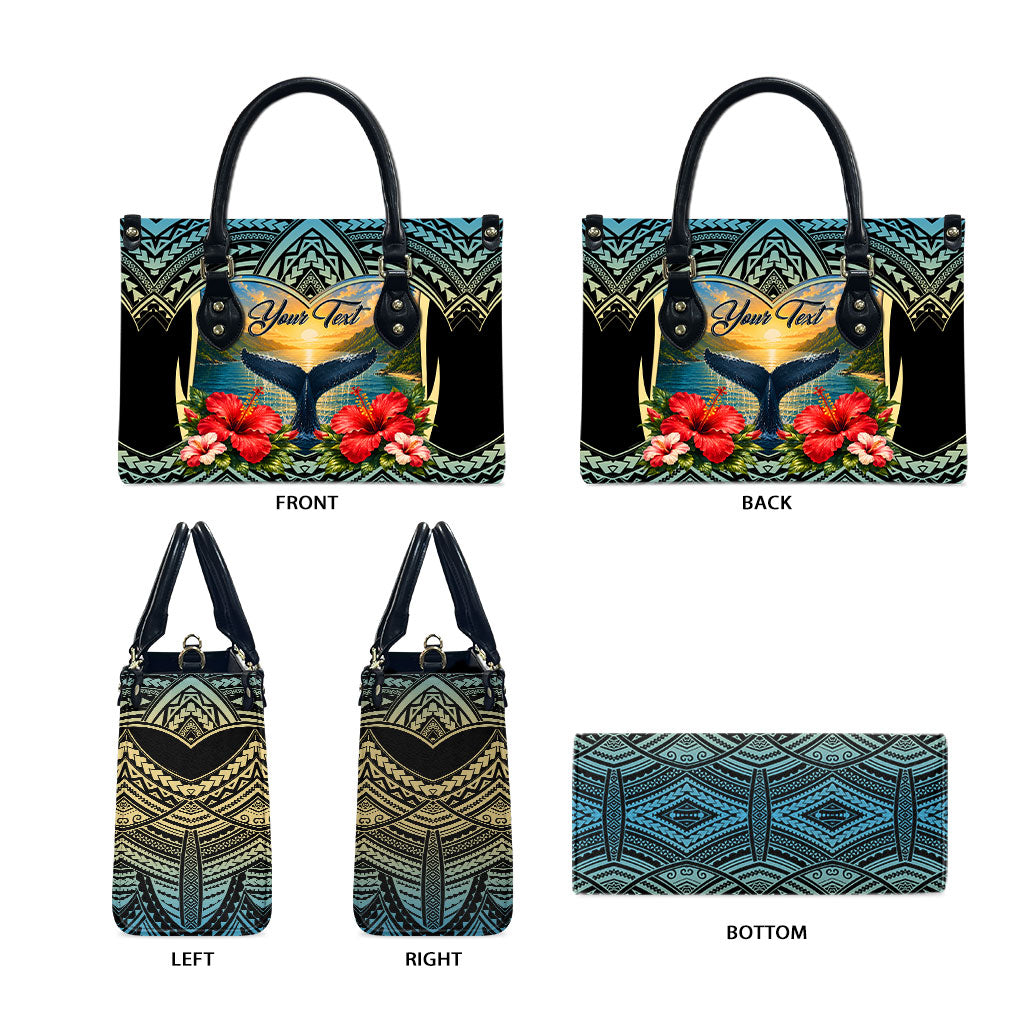 Personalized Masefau American Samoa Whale Leather Bag Polynesian Tribal Pattern Tropical Hibiscus TS04 - Polynesian Pride