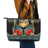 Personalized Masefau American Samoa Whale Leather Tote Bag Polynesian Tribal Pattern Tropical Hibiscus TS04 - Polynesian Pride