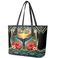 Personalized Masefau American Samoa Whale Leather Tote Bag Polynesian Tribal Pattern Tropical Hibiscus TS04 - Polynesian Pride