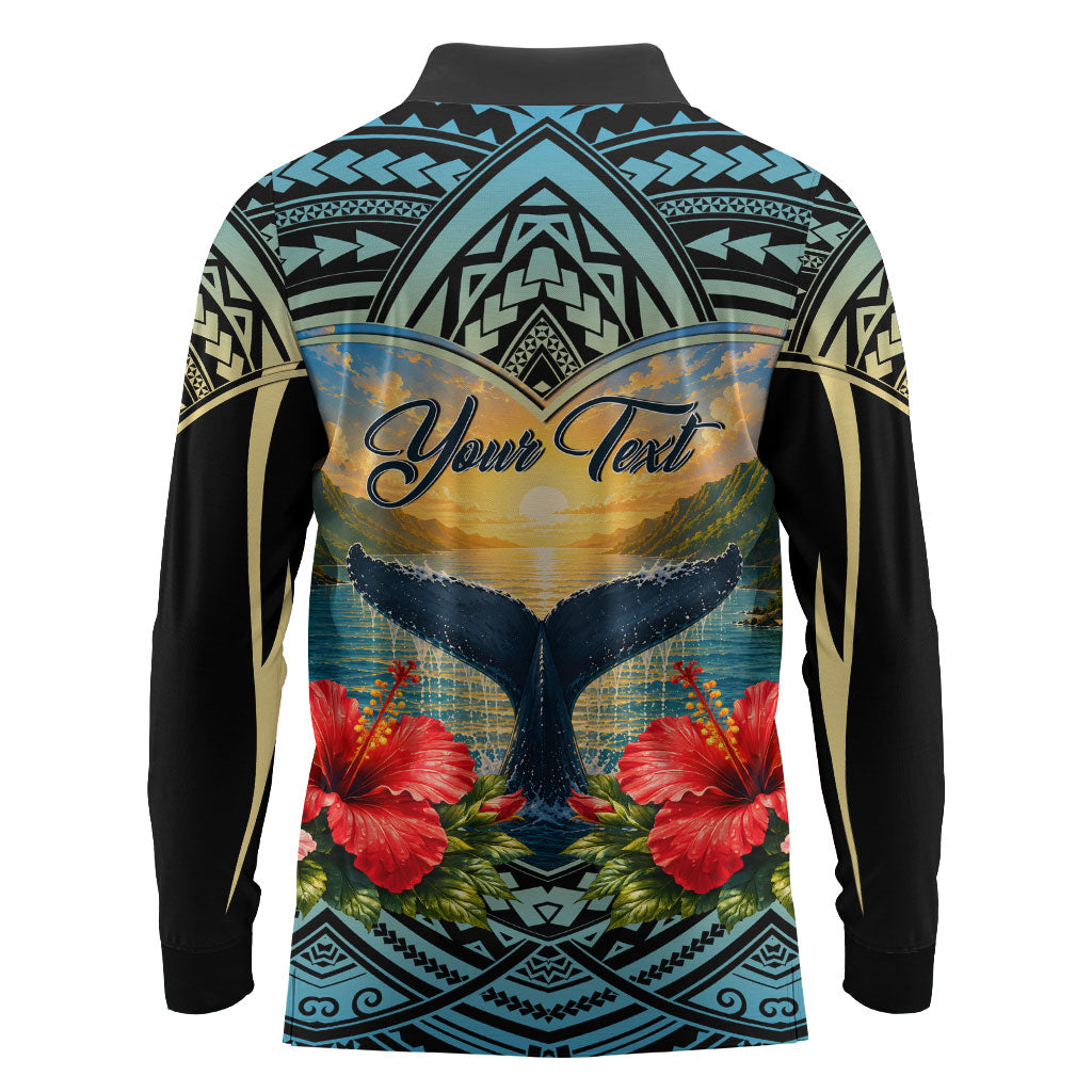 Personalized Masefau American Samoa Whale Long Sleeve Polo Shirt Polynesian Tribal Pattern Tropical Hibiscus TS04 - Polynesian Pride