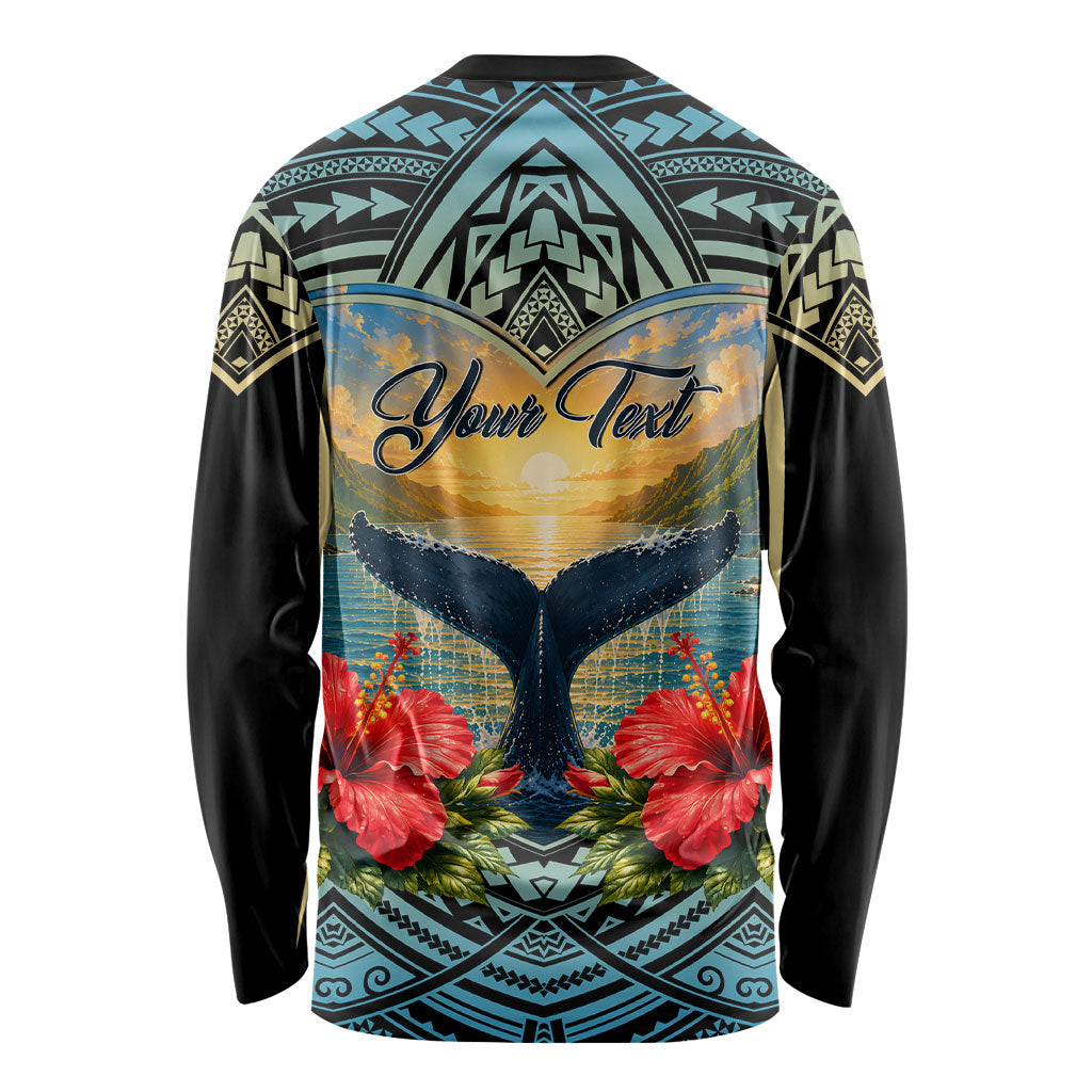 Personalized Masefau American Samoa Whale Long Sleeve Shirt Polynesian Tribal Pattern Tropical Hibiscus TS04 - Polynesian Pride