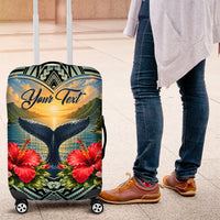 Personalized Masefau American Samoa Whale Luggage Cover Polynesian Tribal Pattern Tropical Hibiscus TS04 Black Blue - Polynesian Pride
