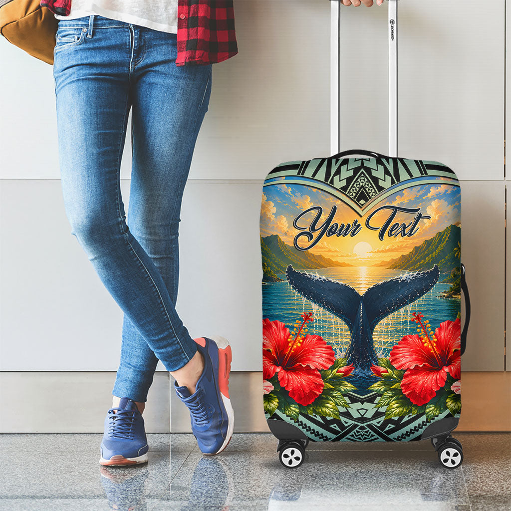 Personalized Masefau American Samoa Whale Luggage Cover Polynesian Tribal Pattern Tropical Hibiscus TS04 - Polynesian Pride