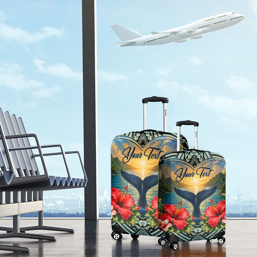 Personalized Masefau American Samoa Whale Luggage Cover Polynesian Tribal Pattern Tropical Hibiscus TS04 - Polynesian Pride