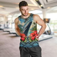 Personalized Masefau American Samoa Whale Men Tank Top Polynesian Tribal Pattern Tropical Hibiscus TS04 Black Blue - Polynesian Pride