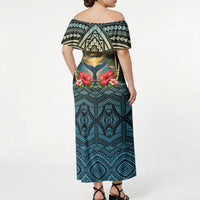 Personalized Masefau American Samoa Whale Off Shoulder Maxi Dress Polynesian Tribal Pattern Tropical Hibiscus TS04 - Polynesian Pride