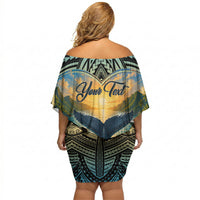 Personalized Masefau American Samoa Whale Off Shoulder Short Dress Polynesian Tribal Pattern Tropical Hibiscus TS04 - Polynesian Pride