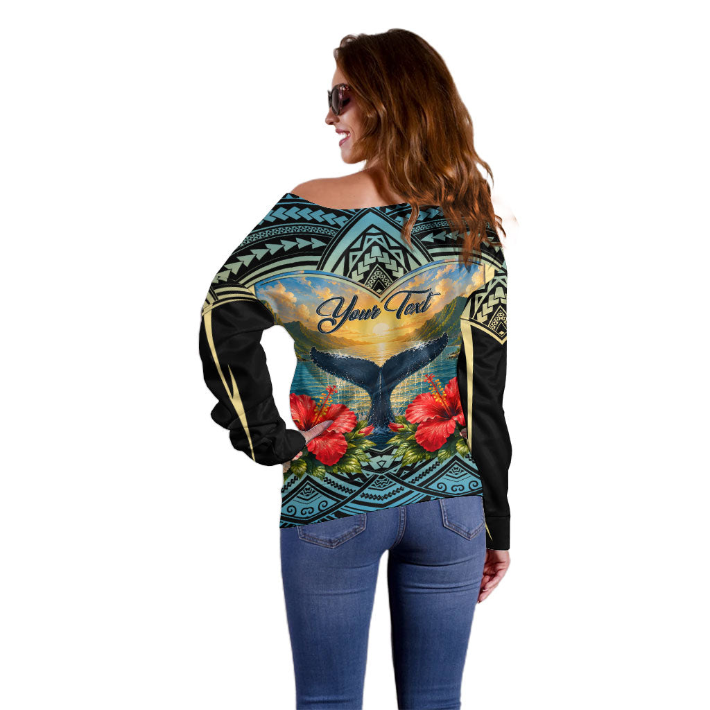 Personalized Masefau American Samoa Whale Off Shoulder Sweater Polynesian Tribal Pattern Tropical Hibiscus TS04 - Polynesian Pride