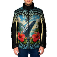 Personalized Masefau American Samoa Whale Padded Jacket Polynesian Tribal Pattern Tropical Hibiscus TS04 Men Black Blue - Polynesian Pride