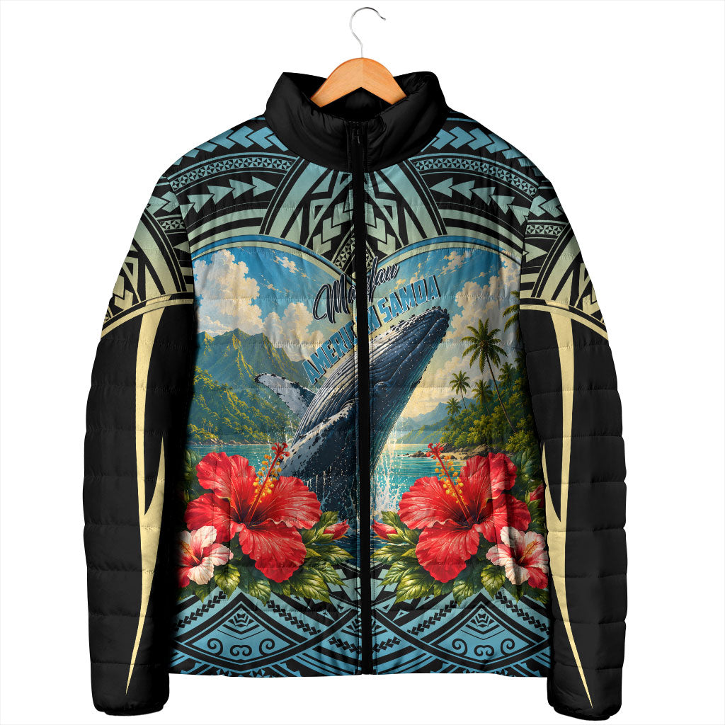 Personalized Masefau American Samoa Whale Padded Jacket Polynesian Tribal Pattern Tropical Hibiscus TS04 - Polynesian Pride