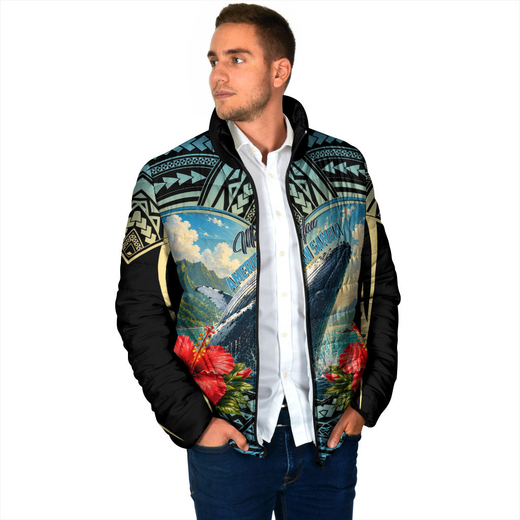 Personalized Masefau American Samoa Whale Padded Jacket Polynesian Tribal Pattern Tropical Hibiscus TS04 - Polynesian Pride