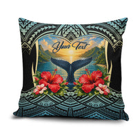 Personalized Masefau American Samoa Whale Pillow Cover Polynesian Tribal Pattern Tropical Hibiscus TS04 Black Blue - Polynesian Pride