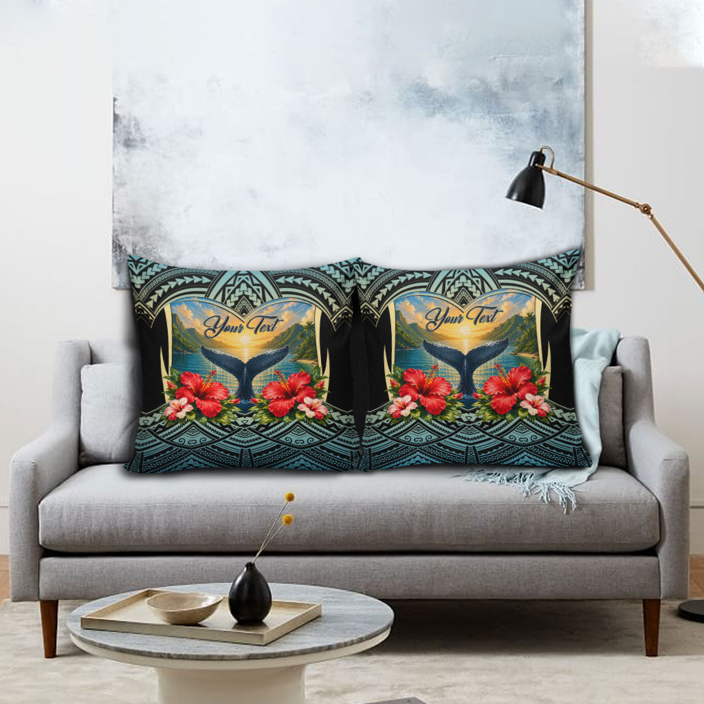 Personalized Masefau American Samoa Whale Pillow Cover Polynesian Tribal Pattern Tropical Hibiscus TS04 - Polynesian Pride