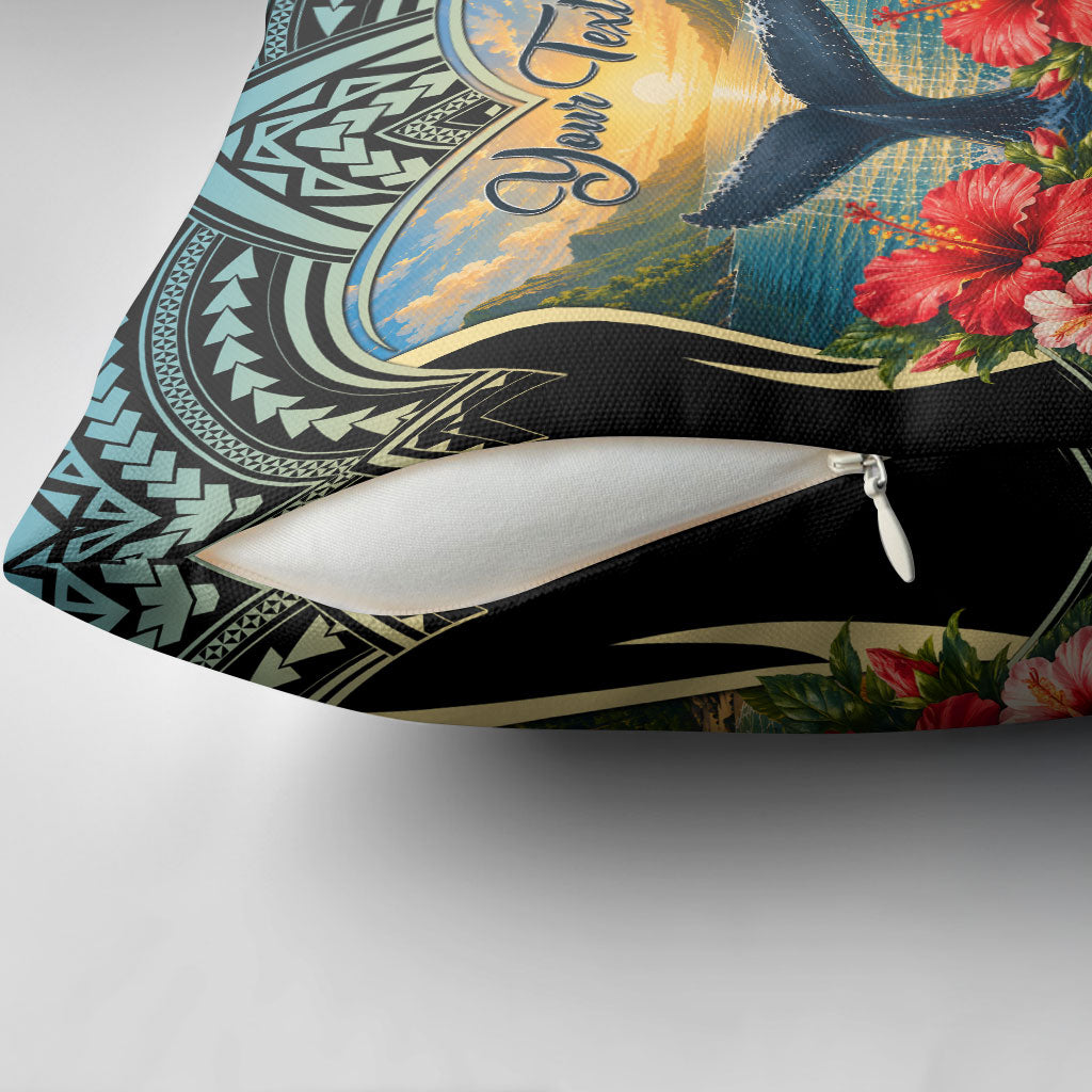 Personalized Masefau American Samoa Whale Pillow Cover Polynesian Tribal Pattern Tropical Hibiscus TS04 - Polynesian Pride