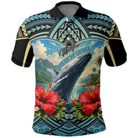 Personalized Masefau American Samoa Whale Polo Shirt Polynesian Tribal Pattern Tropical Hibiscus TS04 Black Blue - Polynesian Pride