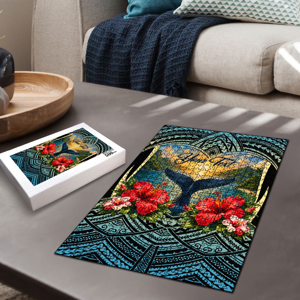 Personalized Masefau American Samoa Whale Puzzle Polynesian Tribal Pattern Tropical Hibiscus TS04 - Polynesian Pride