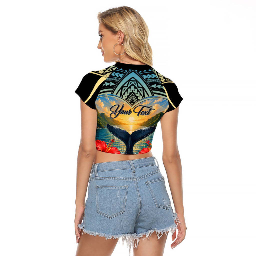 Personalized Masefau American Samoa Whale Raglan Cropped T Shirt Polynesian Tribal Pattern Tropical Hibiscus TS04 - Polynesian Pride