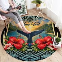 Personalized Masefau American Samoa Whale Round Carpet Polynesian Tribal Pattern Tropical Hibiscus TS04 - Polynesian Pride