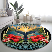 Personalized Masefau American Samoa Whale Round Carpet Polynesian Tribal Pattern Tropical Hibiscus TS04 - Polynesian Pride