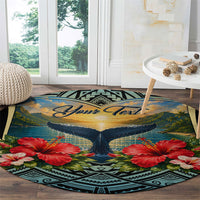 Personalized Masefau American Samoa Whale Round Carpet Polynesian Tribal Pattern Tropical Hibiscus TS04 - Polynesian Pride