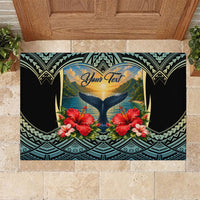 Personalized Masefau American Samoa Whale Rubber Doormat Polynesian Tribal Pattern Tropical Hibiscus TS04 Black Blue - Polynesian Pride