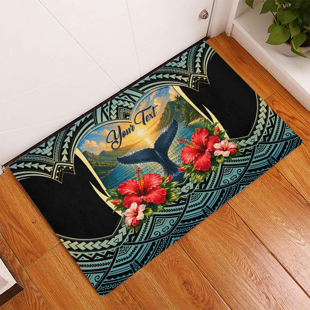 Personalized Masefau American Samoa Whale Rubber Doormat Polynesian Tribal Pattern Tropical Hibiscus TS04 - Polynesian Pride