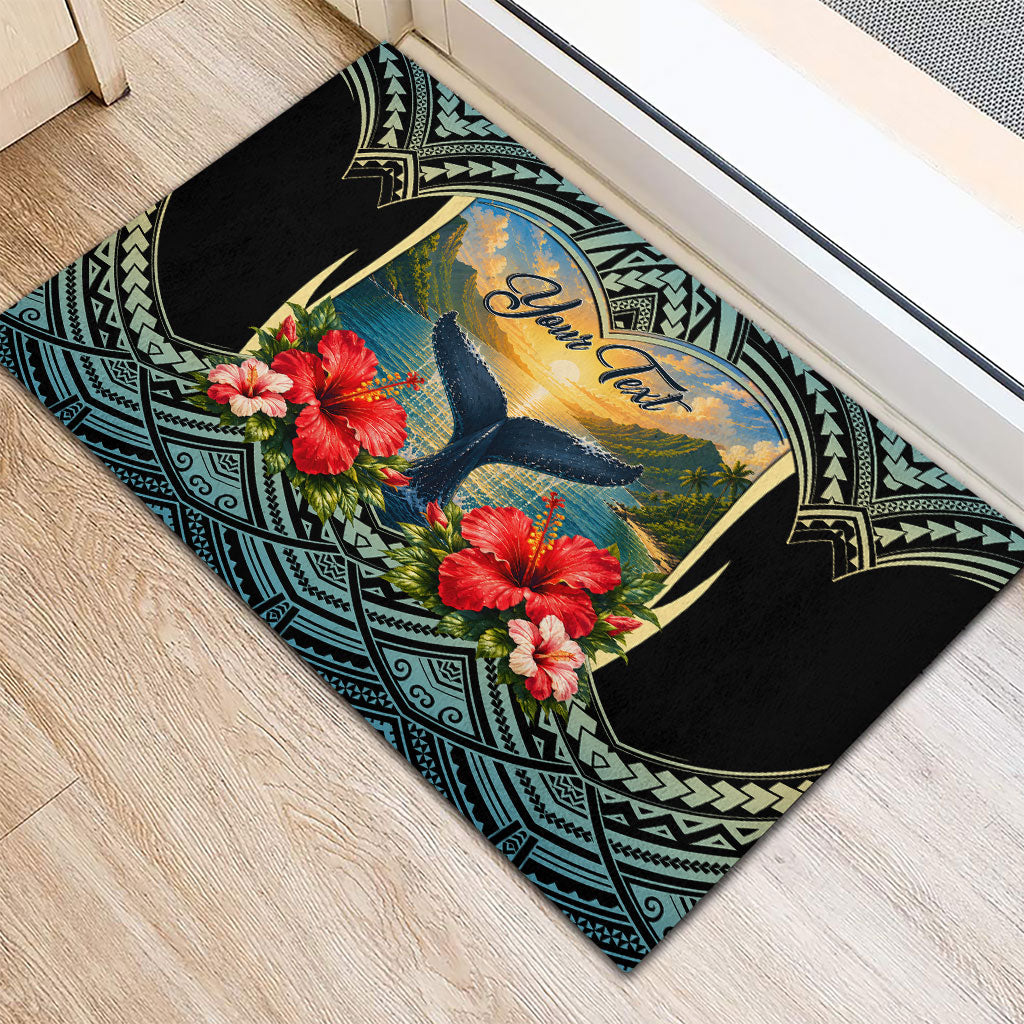 Personalized Masefau American Samoa Whale Rubber Doormat Polynesian Tribal Pattern Tropical Hibiscus TS04 - Polynesian Pride