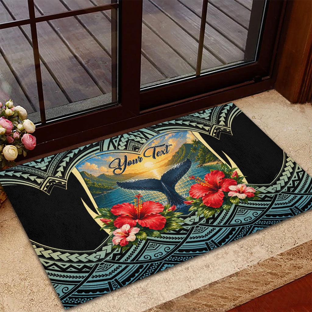 Personalized Masefau American Samoa Whale Rubber Doormat Polynesian Tribal Pattern Tropical Hibiscus TS04 - Polynesian Pride