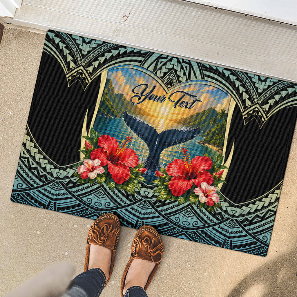 Personalized Masefau American Samoa Whale Rubber Doormat Polynesian Tribal Pattern Tropical Hibiscus TS04 - Polynesian Pride