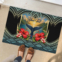 Personalized Masefau American Samoa Whale Rubber Doormat Polynesian Tribal Pattern Tropical Hibiscus TS04 - Polynesian Pride