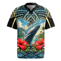 Personalized Masefau American Samoa Whale Rugby Jersey Polynesian Tribal Pattern Tropical Hibiscus TS04 Black Blue - Polynesian Pride