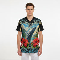 Personalized Masefau American Samoa Whale Scrub Top Polynesian Tribal Pattern Tropical Hibiscus TS04 - Polynesian Pride