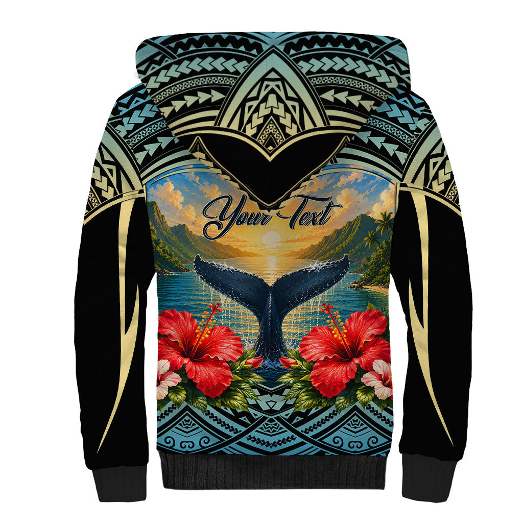 Personalized Masefau American Samoa Whale Sherpa Hoodie Polynesian Tribal Pattern Tropical Hibiscus TS04 - Polynesian Pride