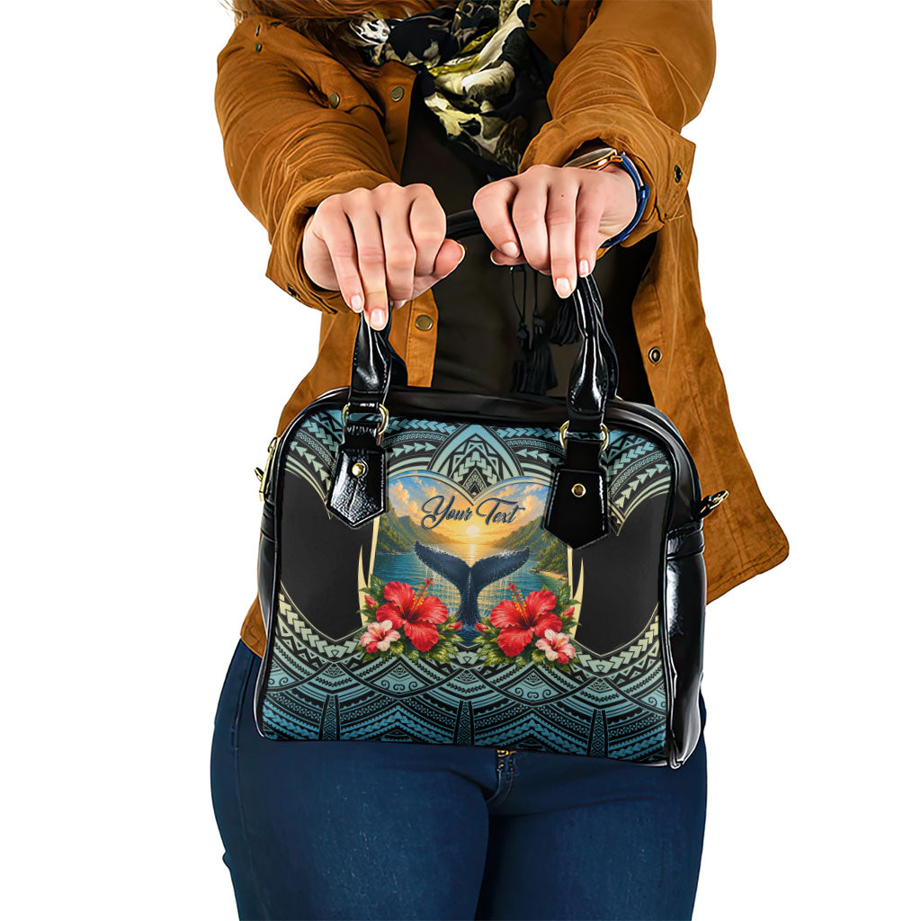 Personalized Masefau American Samoa Whale Shoulder Handbag Polynesian Tribal Pattern Tropical Hibiscus TS04 One Size Black Blue - Polynesian Pride