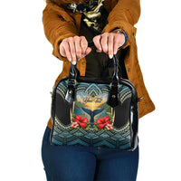 Personalized Masefau American Samoa Whale Shoulder Handbag Polynesian Tribal Pattern Tropical Hibiscus TS04 One Size Black Blue - Polynesian Pride