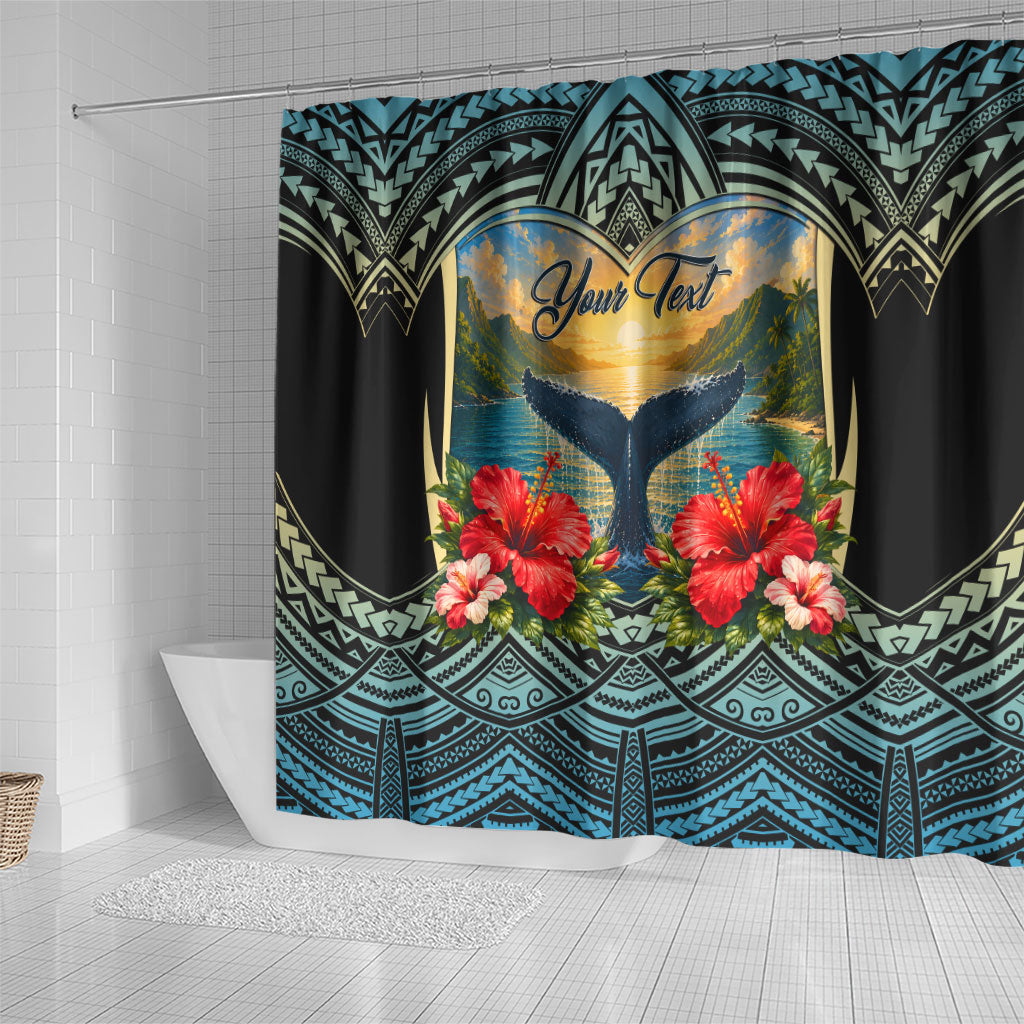 Personalized Masefau American Samoa Whale Shower Curtain Polynesian Tribal Pattern Tropical Hibiscus TS04 - Polynesian Pride