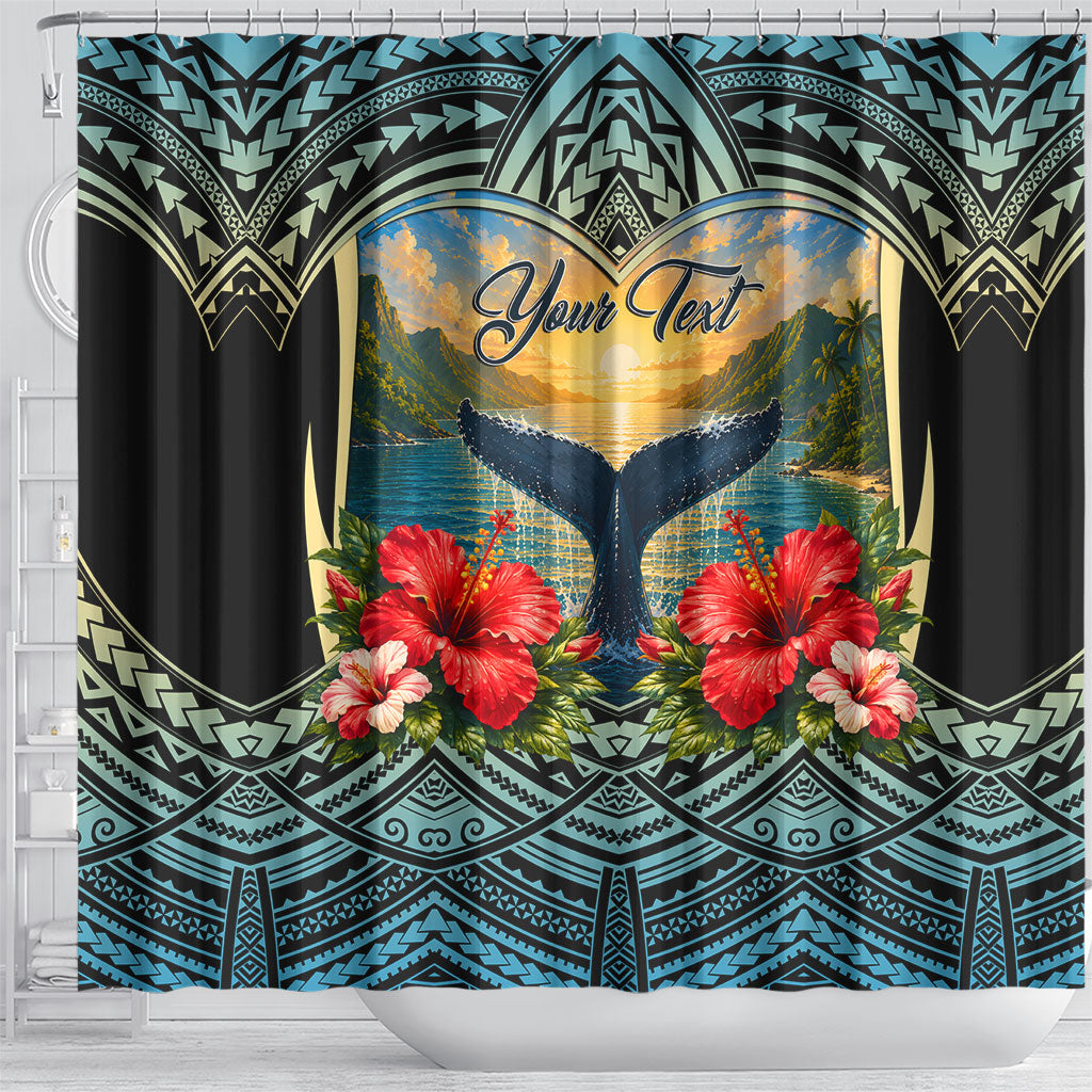 Personalized Masefau American Samoa Whale Shower Curtain Polynesian Tribal Pattern Tropical Hibiscus TS04 - Polynesian Pride
