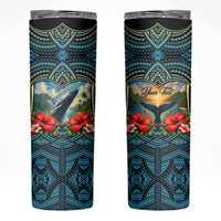 Personalized Masefau American Samoa Whale Skinny Tumbler Polynesian Tribal Pattern Tropical Hibiscus TS04 Black Blue - Polynesian Pride