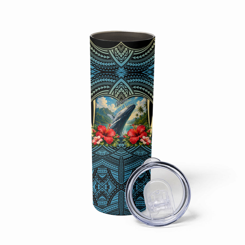 Personalized Masefau American Samoa Whale Skinny Tumbler Polynesian Tribal Pattern Tropical Hibiscus TS04 - Polynesian Pride