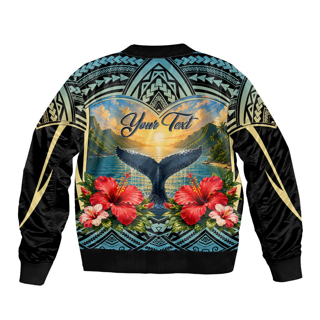 Personalized Masefau American Samoa Whale Sleeve Zip Bomber Jacket Polynesian Tribal Pattern Tropical Hibiscus TS04 - Polynesian Pride